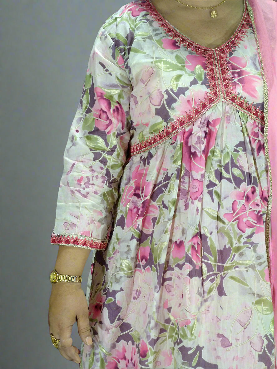 Saanvi Three Piece Aaliya Cut Kurti Set