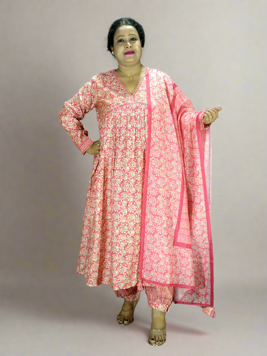 Jhanvi Three Piece Aaliya Cut Kurti Set