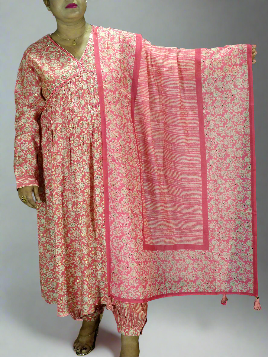 Jhanvi Three Piece Aaliya Cut Kurti Set