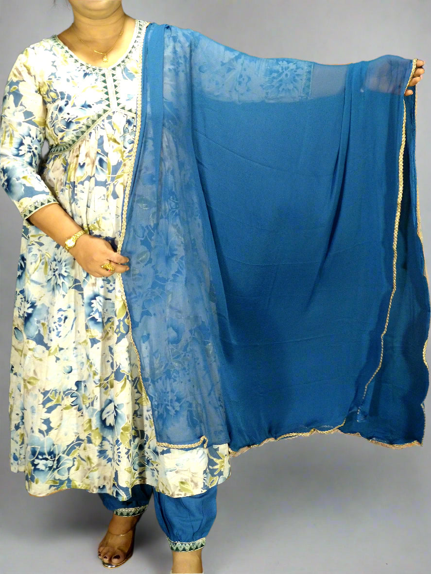 Niharika Three Piece Aaliya Cut Kurti Set