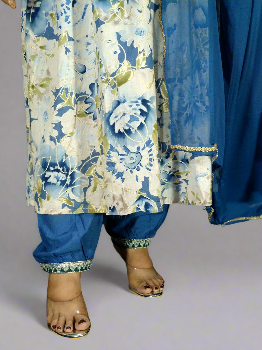 Niharika Three Piece Aaliya Cut Kurti Set