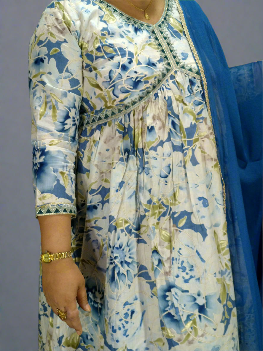 Niharika Three Piece Aaliya Cut Kurti Set