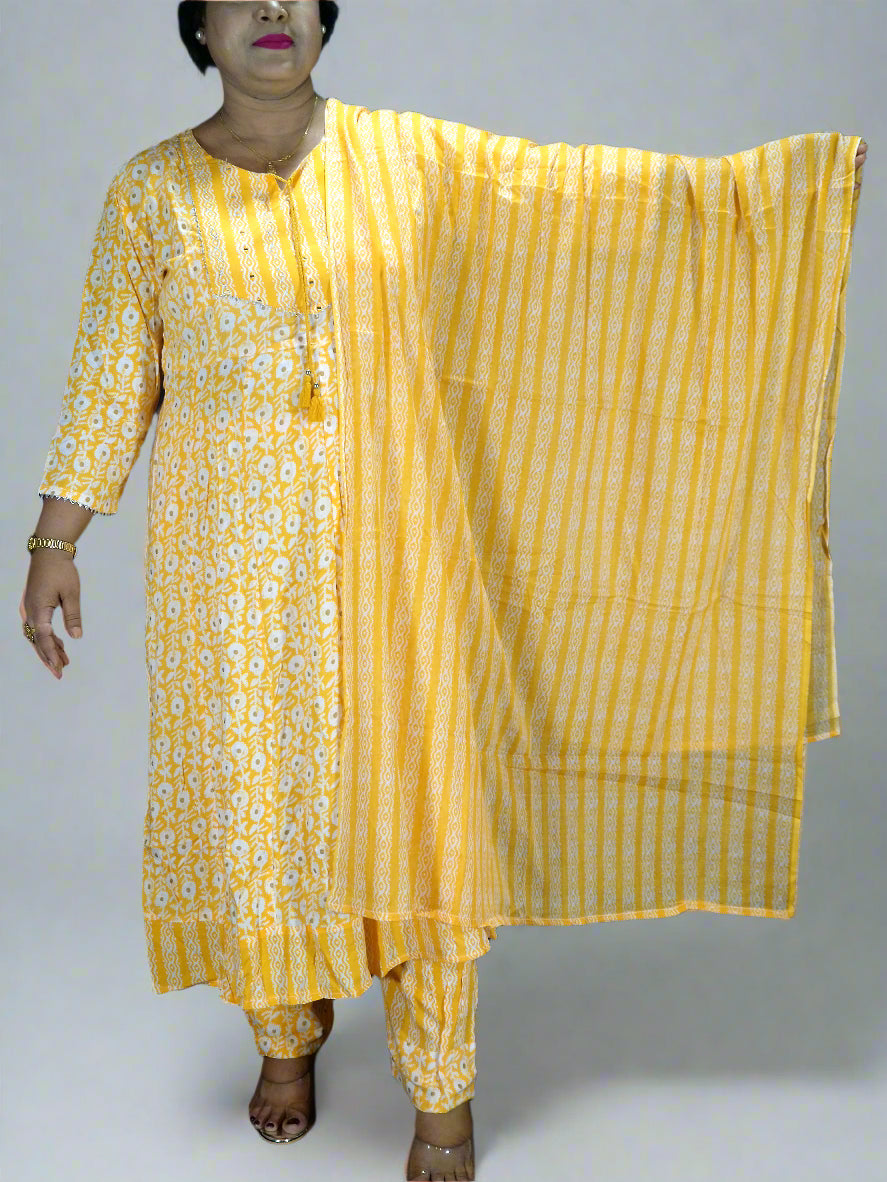 Taraana Three Piece A-Line Cut Kurti Set
