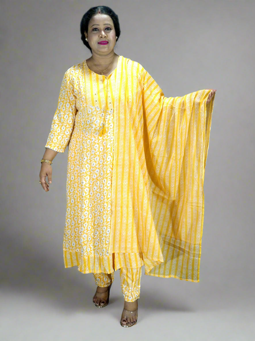 Taraana Three Piece A-Line Cut Kurti Set