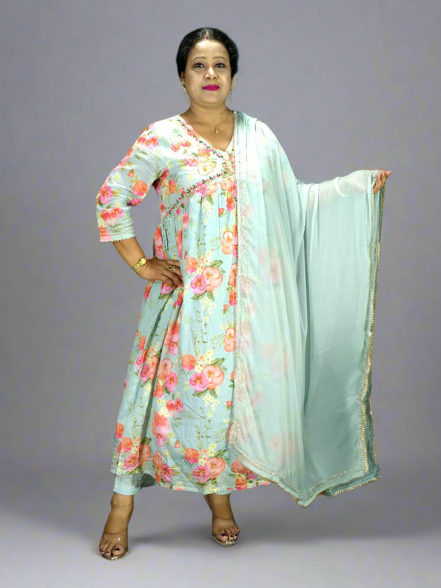 Niharika Three Piece Aaliya Cut Kurti Set