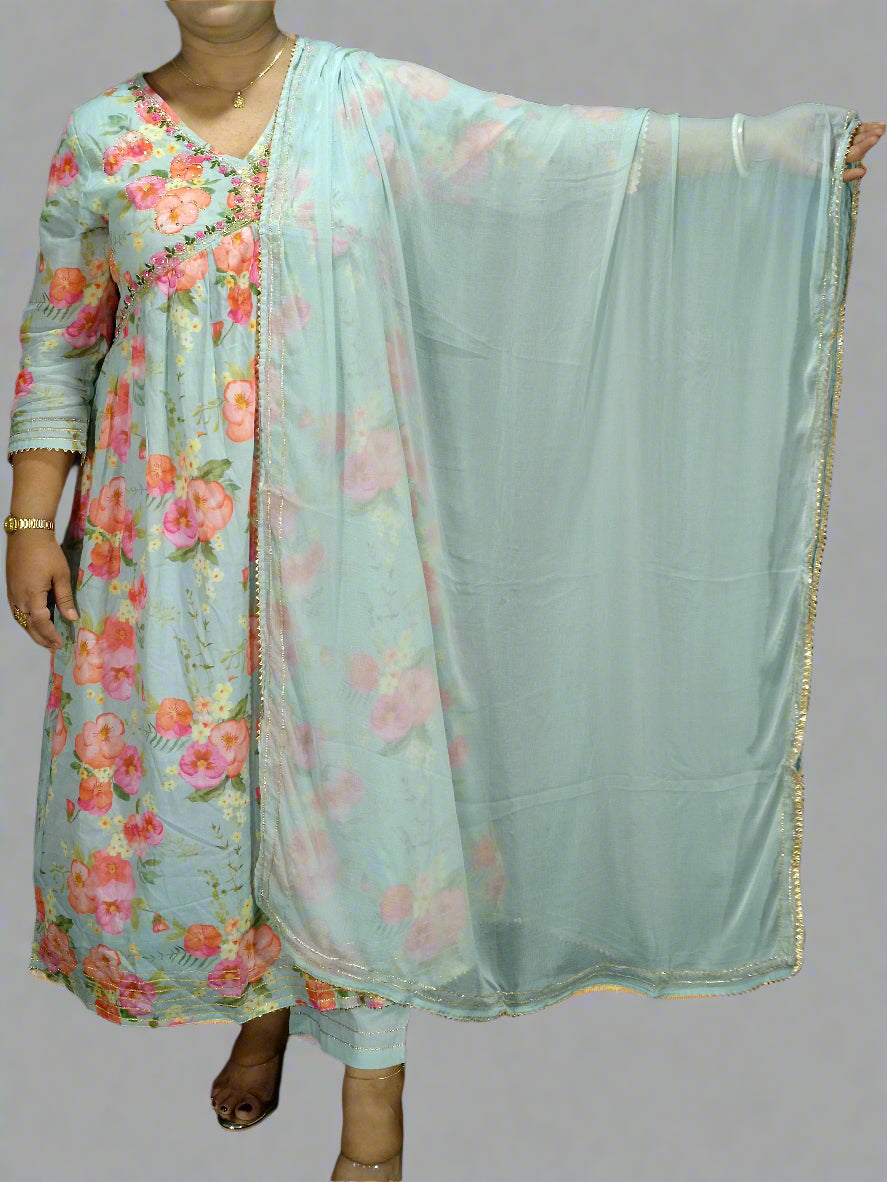 Niharika Three Piece Aaliya Cut Kurti Set