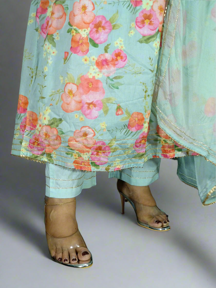 Niharika Three Piece Aaliya Cut Kurti Set