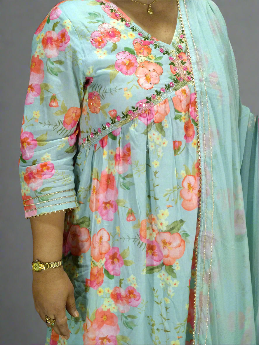 Niharika Three Piece Aaliya Cut Kurti Set