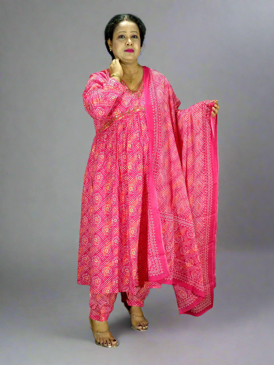 Saanvi Three Piece Aaliya Cut Kurti Set