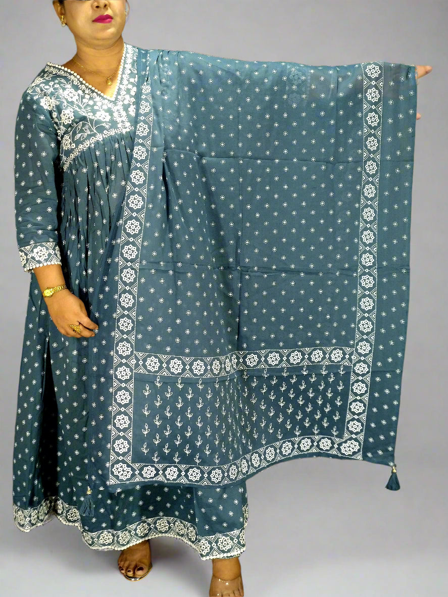 Niharika Three Piece Aaliya Cut Kurti Set