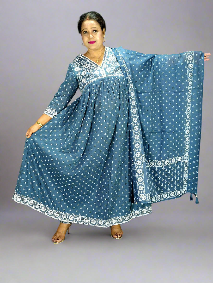 Niharika Three Piece Aaliya Cut Kurti Set