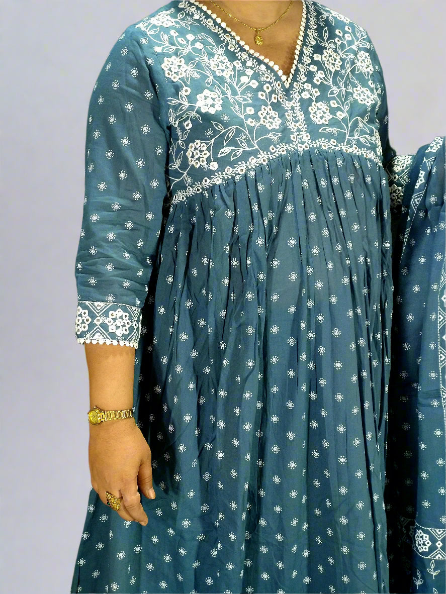 Niharika Three Piece Aaliya Cut Kurti Set