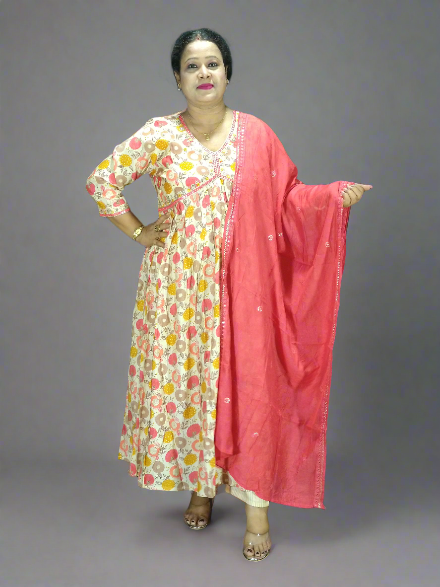 Godhuma Three Piece Aaliya Cut Kurti Set
