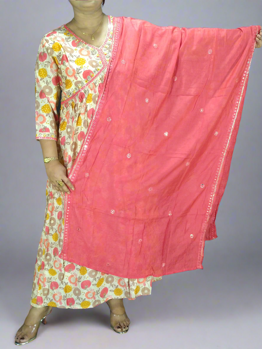 Godhuma Three Piece Aaliya Cut Kurti Set