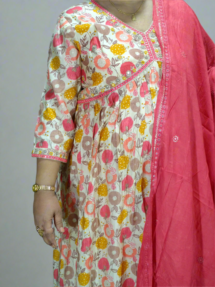 Godhuma Three Piece Aaliya Cut Kurti Set
