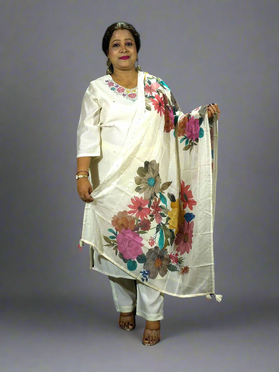 Ruhani Three Piece Straight Cut Kurti Set