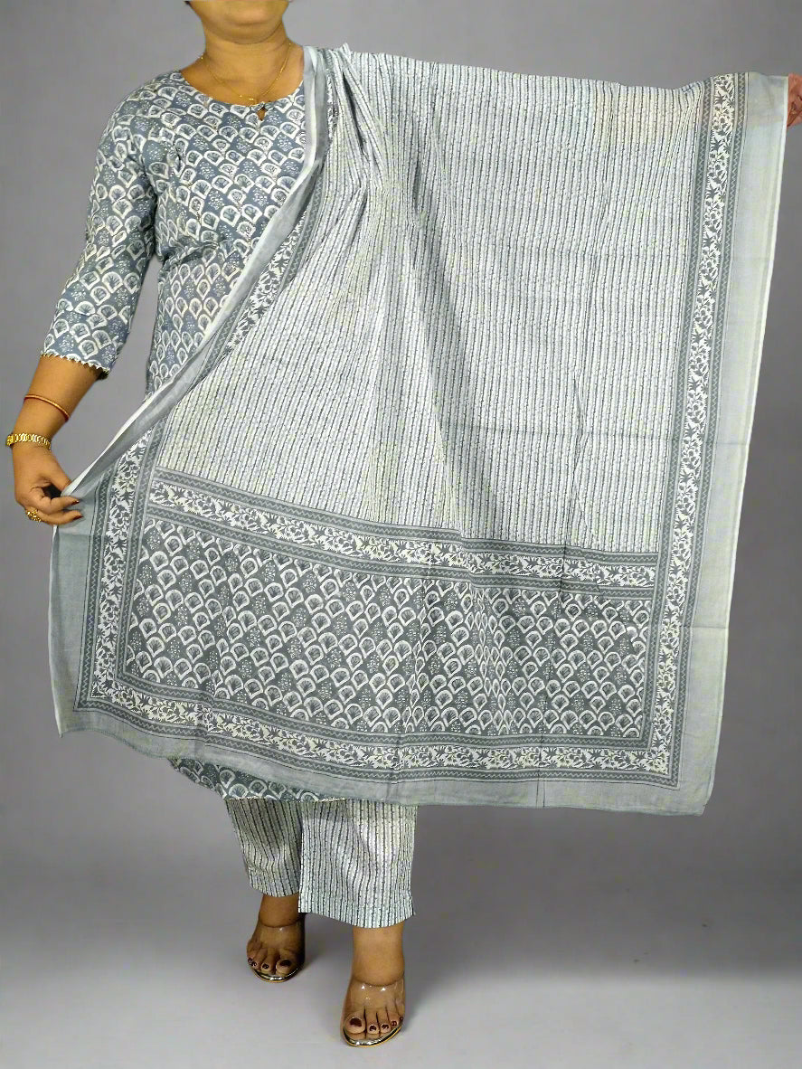 Meher Three Piece Straight Cut Kurti Set