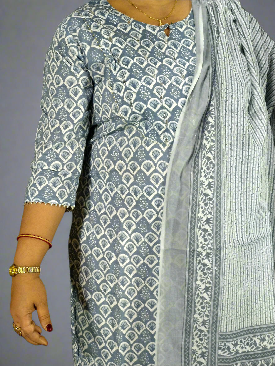 Meher Three Piece Straight Cut Kurti Set