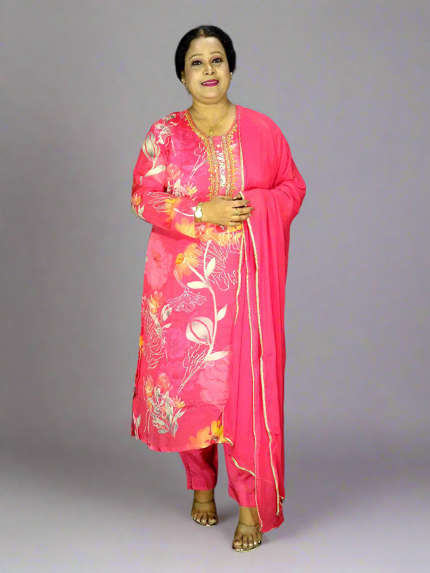 Saanvi Three Piece Straight Cut Kurti Set