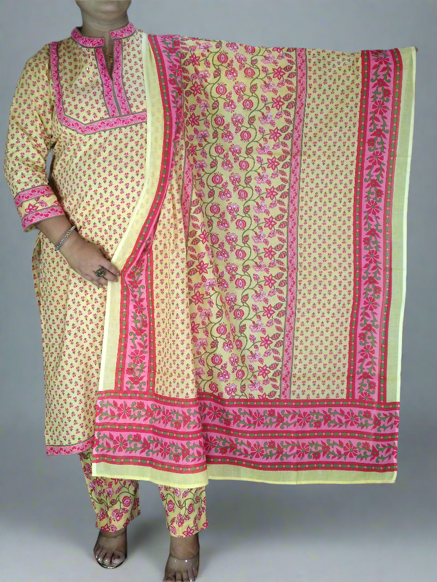 Godhuma Three Piece Straight Cut Kurti Set
