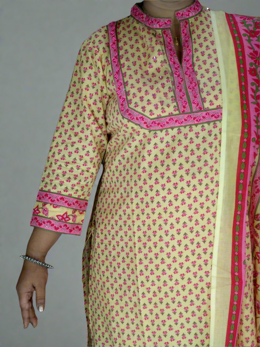 Godhuma Three Piece Straight Cut Kurti Set