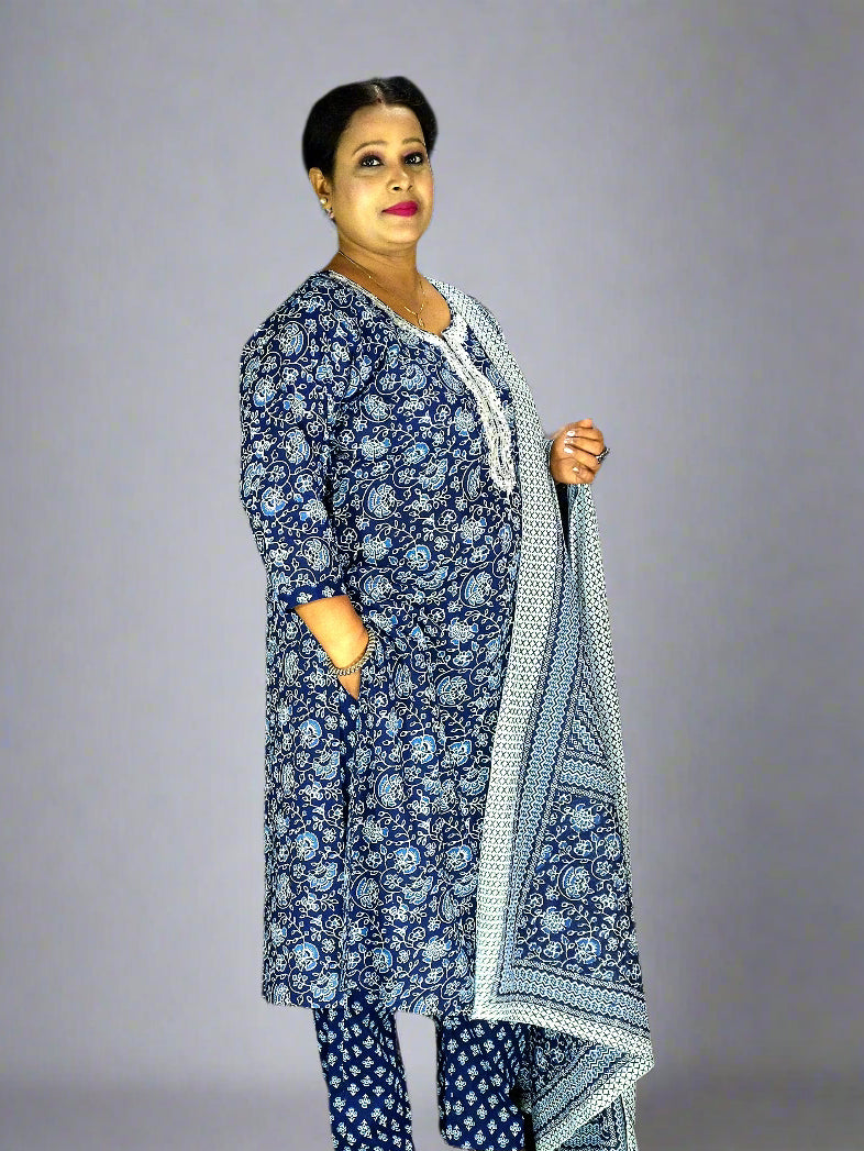 NeelamNThree Piece Straight Cut Kurti Set