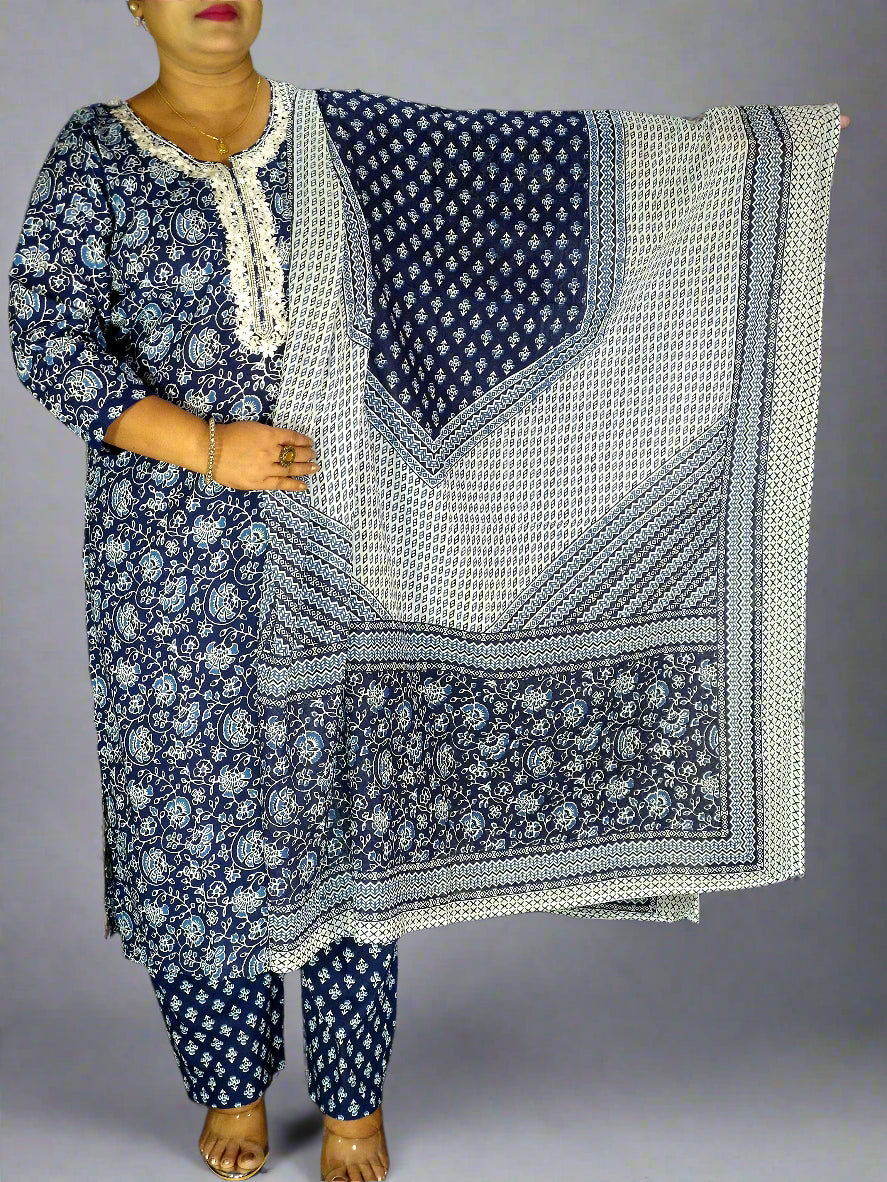 NeelamNThree Piece Straight Cut Kurti Set