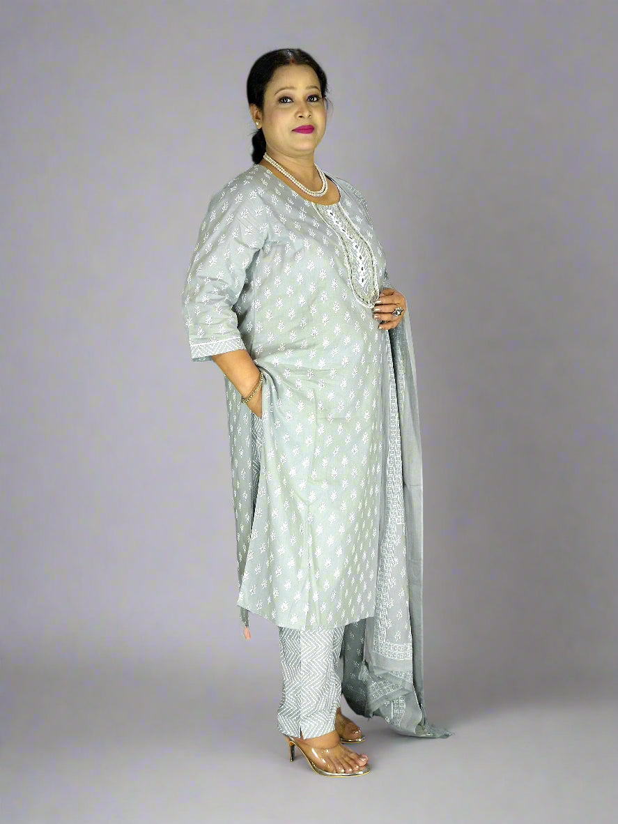 Meher Three Piece Straight Cut Kurti Set