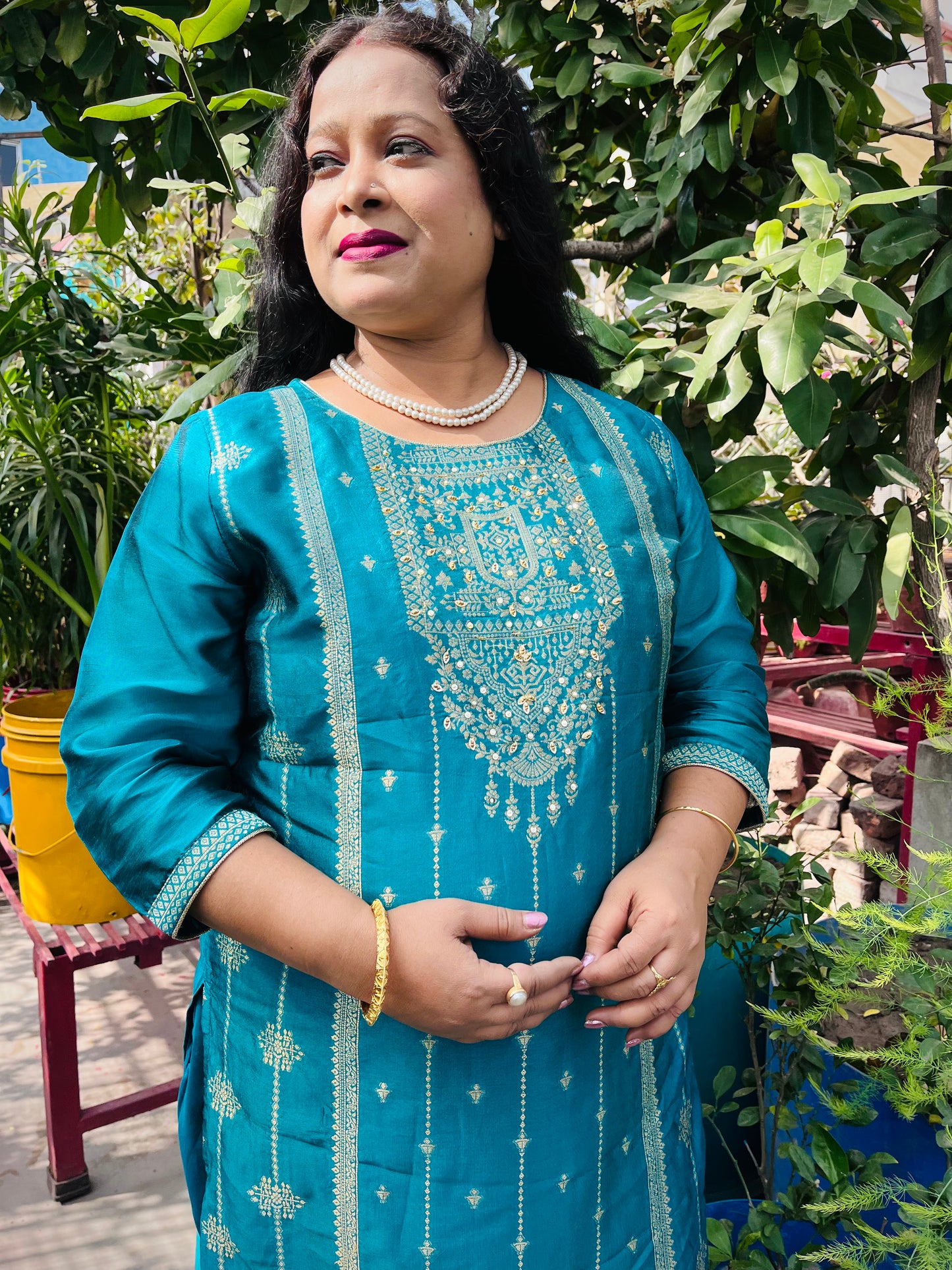 Vyoma Three Piece Straight Cut Kurti Set