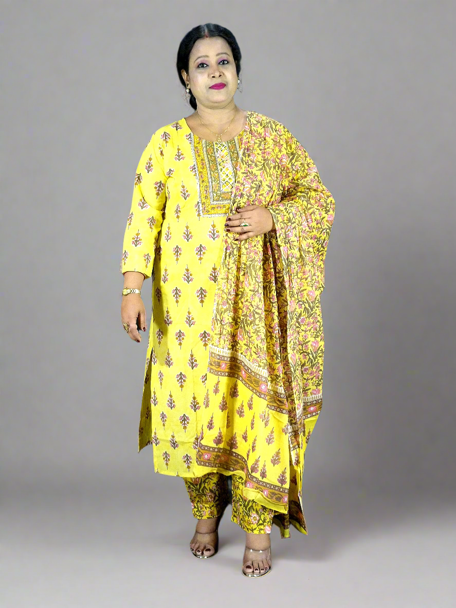 Ekta Three Piece Straight Cut Kurti Set