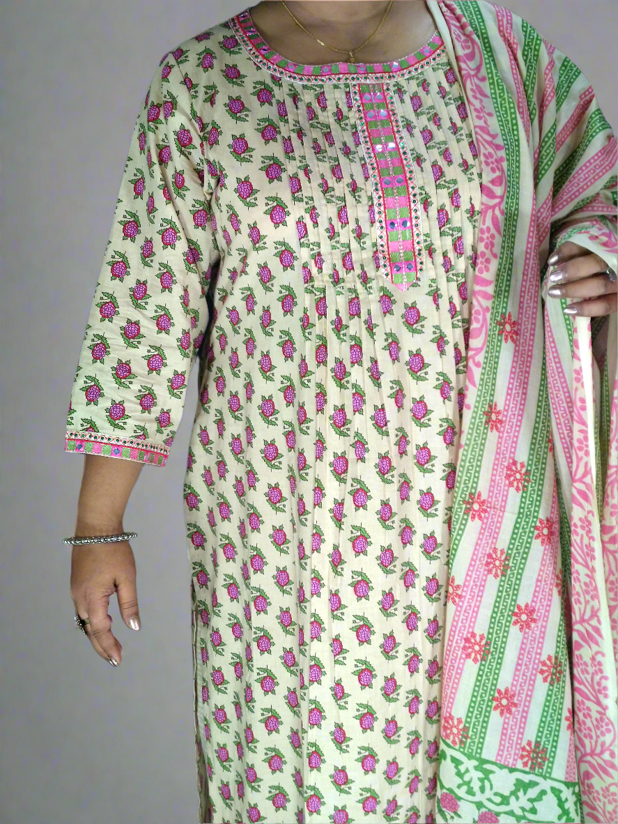 Godhuma Three Piece Straight Cut Kurti Set