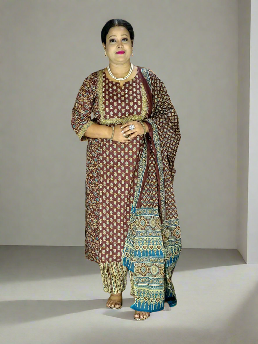 Aadya Three Piece Straight Cut Kurti Set