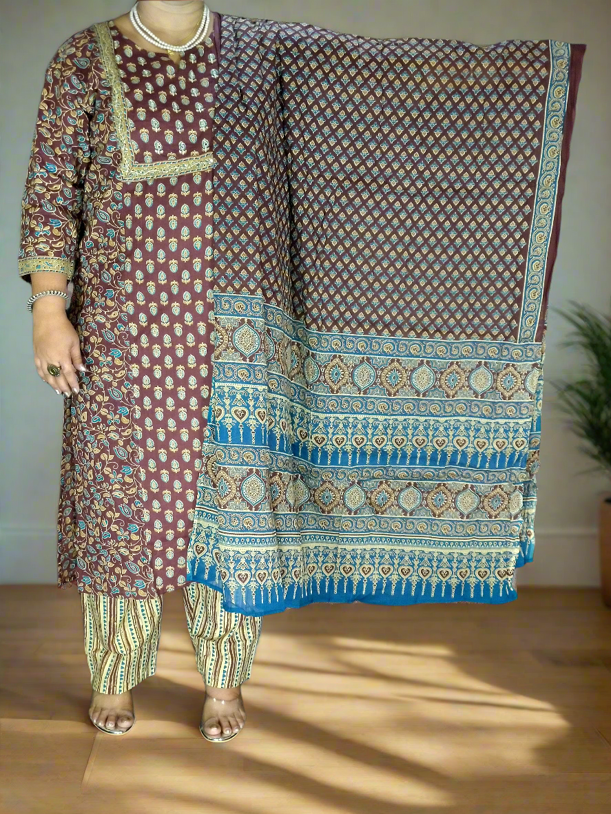 Aadya Three Piece Straight Cut Kurti Set